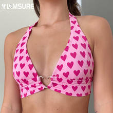 IAMSURE Casual Crop Tops Women 2020 Sexy Backless Heart Shape Print Halter Off Shoulder Tie Back Tank Top Streetwear Beach Style 2024 - buy cheap