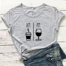 Am café camiseta feminina gráfica vinho, manga curta, camiseta engraçada feminina, camisa casual de algodão branco 2024 - compre barato