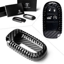 Funda para llave remota de coche, carcasa de repuesto para Jeep Wrangler JL JK TJ, Dodge Cherokee Ram, estilo de fibra de carbono 2024 - compra barato