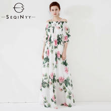SEQINYY-Vestido largo blanco para mujer, vestido de gasa con estampado de flores rosas, manga corta, nuevo diseño de moda para primavera y verano, 2020 2024 - compra barato