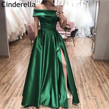 New Arrival Prom Dresses Off The Shoulder Floor Length A-Line Side Slit Satin Pleated Women Prom Dresses Party Gowns For Prom 2024 - buy cheap