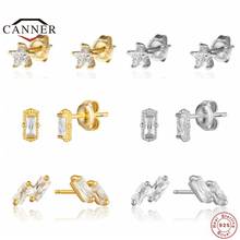 Canner mini brincos de prata esterlina 925 para mulheres, brincos 18k, banhados a ouro cz, zircônia, piercing, joias, brincos 2024 - compre barato