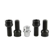 Parafuso de roda em aço preto 4 + 1 17mm, conjunto de porca de trava com chave para vw golf jetta 98-05, porca antifurto preta 2024 - compre barato