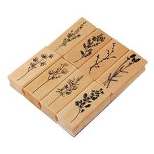 8Pcs Wood Rubber Stamp DIY Diary Scrapbook Stamp Set Fresh Nature Flower Plants Patterns for Card Making, DIY Crafts 2024 - buy cheap