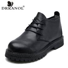 DRKANOL Vintage Genuine Leather Casual Shoes Woman 2021 Spring Autumn Round Toe Flats Oxford Shoes For Women Flat Platform Shoes 2024 - buy cheap