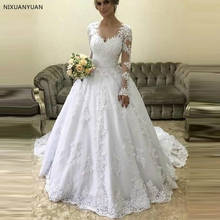 Robe Mariage Lace 2022 Appliques Long Sleeves Wedding Dresses Illusion Scoop Neck Court Train Bridal Wedding Gowns 2024 - buy cheap