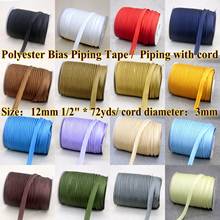 Polyester satin Bias Tape with cord,satin bias Piping tape,tube size:12mm*72yds,1/2",DIY sewing item accessories black/red blue 2024 - buy cheap