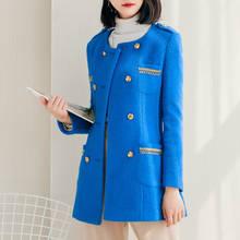 Abrigo de lana para mujer, Chaqueta larga azul, elegante, otoño e invierno, 2020 KJ2407 2024 - compra barato