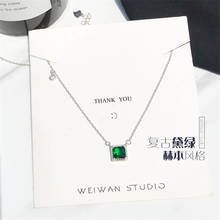 New Retro Personality Green Square Female Silver Plated Jewelry Fashion Temperament Crystal Clavicle Chain Necklaces XL193 2024 - buy cheap