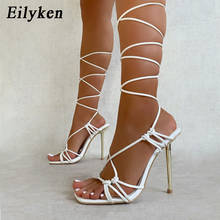 Eilyken 2021 новые летние модные дизайнерские плетеные женские босоножки с ремешком на щиколотке женские босоножки на высоком каблуке туфли с открытым носком размер 35-42 2024 - купить недорого