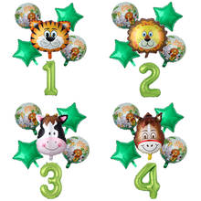 Balões de hélio para festa infantil, 6 verdes de animais da selva, tigre, leão, vaca, donkey, decoração de festa de aniversário, safari, zoológico, globos 2024 - compre barato