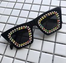 Handmade Women Luxury Sunglasses Black Color Rainbow Beads Diamond Eyewear UV400 Square Shades UV400 Eyeglasses Summer Sun Glass 2024 - buy cheap