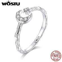 WOSTU Genuine 925 Sterling Silver Moon & Star Rings Adjustable Size Finger Clear Zircon Wedding Ring Fashion Jewelry CQR638 2024 - buy cheap