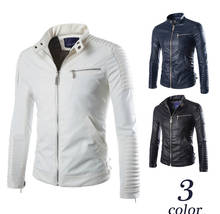 Jaqueta de couro ecológico para homem, casaco masculino de couro artificial com gola alta, jaqueta de motociclista de tamanho grande, branca e de manga comprida 2024 - compre barato