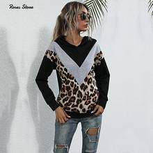 Cor bloqueado camisolas com capuz sexy v pescoço leopardo pullovers outono topos roupas femininas moda feminina blusas com capuz 2024 - compre barato