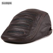 SILOQIN-Sombrero de cuero genuino para hombre, boinas de piel de oveja de primera capa, ajustables, de ocio, cálidas con lengüeta, tendencia de invierno 2024 - compra barato