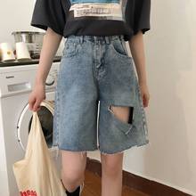 Street Wear High Waist Wide Leg Denim Shorts Women with Hole 2022 New Jean Shorts Women Summer Korean Style Women Bermuda Shorts 2024 - buy cheap