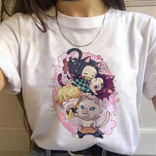 Футболка женская с графическим принтом Demon Slayer Kimetsu No Yaiba, Белый Топ в стиле Харадзюку, милая рубашка в японском аниме 2024 - купить недорого