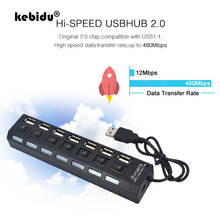 Kebidu 480 mbps de alta velocidade 7 portas usb hub com alimentação de ligar/desligar interruptor expansor adaptador conversor múltiplo para macbook computador portátil 2024 - compre barato