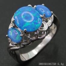 Anel de prata esterlina 925, de alta qualidade, três pedras, opala de fogo azul, anel de noivado, casamento, mulheres, para presente 2024 - compre barato
