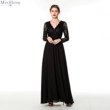 Misshow Black Lace Evening Dress Sexy V Neck Sleeved Long Evening Gown 2019 Elegant A line robe de soiree 2024 - buy cheap