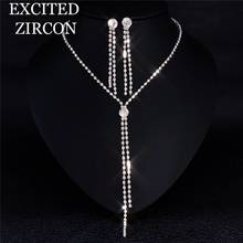 Simple Long Chain Women's Earrings Necklace Charm Bride Fashion Delicate Rhinestone Crystal Wedding Jewelry Set 2024 - buy cheap