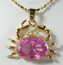 DD Wholesale FREE SHIPPING >>> Pink Cubic Zirconia Yellow Gold Plated Crystal Crab Pendant & Necklace 2024 - buy cheap