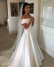 Simple A Line Wedding Dresses Satin Off The Shoulder Wedding Bridal Gowns Sweep Train Casual Dresses Zipper With Buttons Back 2024 - buy cheap