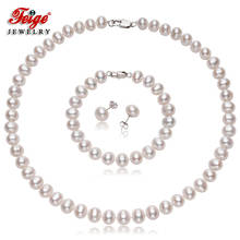 Conjunto de joyería para mujer, collar de perlas de agua dulce blancas naturales de Plata de Ley 925 clásica de alta calidad, regalos al por mayor, FEIGE 2024 - compra barato