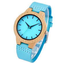 Caixa com relógio de madeira para homens e mulheres, relógio de quartzo, imitação de madeira, capa de mostrador azul, pulseira de couro macio, relógio de pulso para casal 2024 - compre barato
