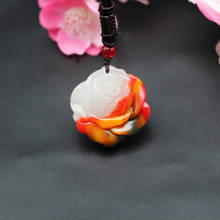 Chinese Color Jade Rose Flower Pendant Necklace Hand-Carved Natural Jadeite Charm Jewelry Accessories Fashion Amulet Women Gifts 2024 - buy cheap