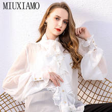 MIUXIMAO 2020 Summer 100% Silk White Shirt Blouse Newest Casual Style Full Sleeve Elegant Blouse Women Ruffle Blouse 2024 - buy cheap