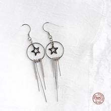 LKO Real 925 Sterling Silver 100% Trend Hollow Stars Long Tassels Hook Earrings Korean Fashion Jewelry Gifts For Women 2024 - buy cheap
