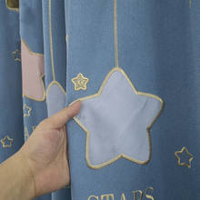 Cortinas coloridas bordadas com estrela de veludo, para crianças, meninos, meninas, quarto, sala de estar, azul/cinza, cortinas blackout customizadas, 4 2024 - compre barato