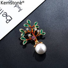 Kemstone Enamel Little Tree White Pearl Alloy Brooch Jewelry Gift for Women 2024 - buy cheap