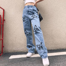 Butterfly Printed Straight Pants Women Casual Harajuku Denim Long Trousers Ladies Streetwear Fashion Jeans Female 2024 - buy cheap