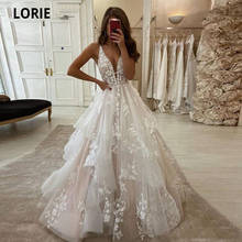 LORIE Beach Dream Wedding Dresses A Line V-Neck Backless Appliqued Lace Bridal Gowns Puffy Tulle Princess Party Dress 2020 2024 - buy cheap