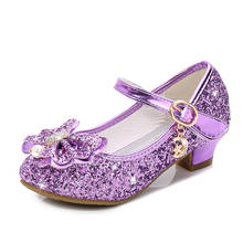 Zapatos de tacón alto de cuero para niñas, calzado de princesa con purpurina y flores, fiesta, boda, nudo de mariposa, 2021 2024 - compra barato