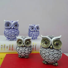 BUF Resin Owl Decoration Cute Animal Home Decoration Crafts Blue and White Porcelain Owl Sculpture Owl Desktop Figurine 2024 - buy cheap