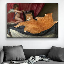 Estilo nórdico do vintage lona pintura a óleo abstrata gato bonito arte posters e cópias fotos de parede para crianças quarto berçário decoração 2024 - compre barato