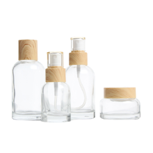 Botella de vidrio transparente con tapa y estampado de madera para loción, frascos vacíos para crema, envase de embalaje de cosméticos, 40ML, 100ML, 120ML 2024 - compra barato