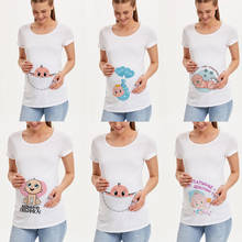 Camisa da gravidez maternidade bonito do bebê imprimir o pescoço manga curta camiseta grávida encabeça mamãe roupas do bebê annocment tshirt 2024 - compre barato
