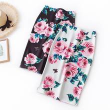 2021 Casual Korean High Waist Vintage Elegant Bodycon Floral Print Midi white Skirt elastic black pencil office skirts womens 2024 - buy cheap