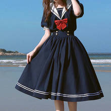Senhora lolita vestido harajuku marinheiro arco-nó menina algodão manga curta y2k estilo preppy jk retro streetwear kawaii vestido feminino 2024 - compre barato