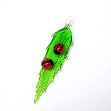 Hanging Creative Long Glass Leaf Pendant With Miniature Cute Ladybug Figurine Craft Ornament Home Fairy Garden Decor Accessories 2024 - buy cheap