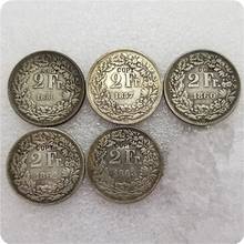 1850a, 1857b, 1860b, 1862b, 1863b suíça 2 livres moedas cópia 2024 - compre barato