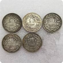 1850A,1857B,1860B,1862B,1863B Switzerland 2 Francs COINS COPY 2024 - buy cheap