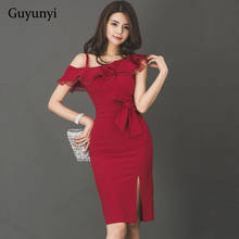 Red Elegant Party Dress 2022 Summer High Waist Tight Sexy Single Side Strap Ruffle Simple Temperament Office Dress Women 2024 - buy cheap