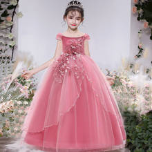 PLBBFZ Girls Dress Pink Bridesmaid Kids Clothes For Girls Children Long Princess Dress Party Wedding Dress 14 10 12 Years 2024 - купить недорого