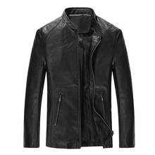 Chaqueta de cuero sintético para hombre, chaqueta ajustada de alta calidad con bolsillos y cremallera, cuello levantado, para motocicleta, primavera y otoño, novedad de 2021 2024 - compra barato